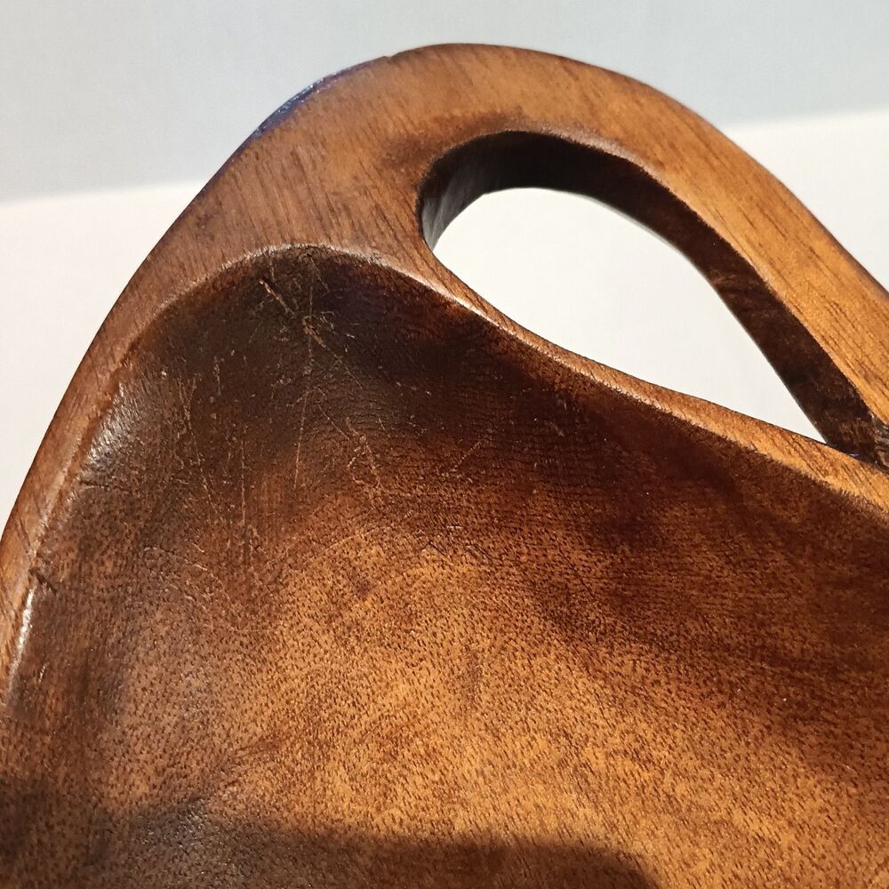 Vintage Monkey Pod Wood Leaf Shaped Tray-Handmade-Fruit Bowl-Charcuterie-MCM - Picture 6 of 8